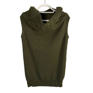 BCBGMaxAzria Forest Green Sleeveless Cowl Neck Sweater Size XS Wool Cable Knit